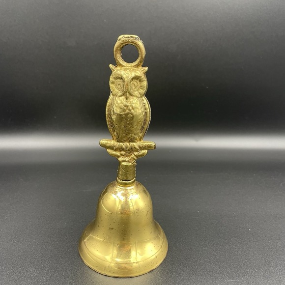 Vintage‎ Brass Owl Bell Detailed With Patina Sounds Great 5.5" Made In England - Picture 1 of 9